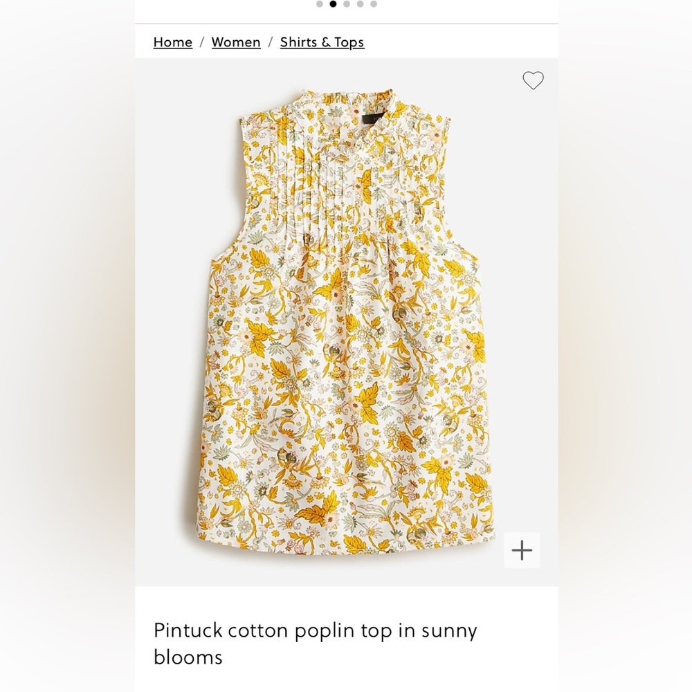 J.Crew Pintuck Cotton Sleeveless Ruffle Neck Top in Sunny Blooms